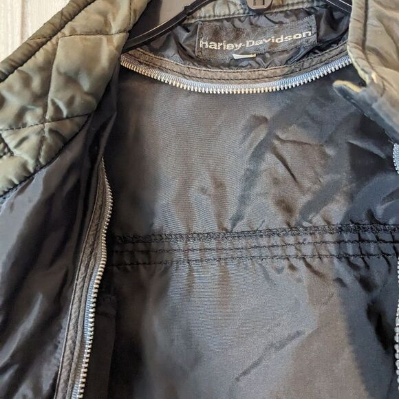 VTG Harley Davidson Black Wind Jacket Zip Up Spell Out Down The Arm SZ XL - Picture 7 of 8